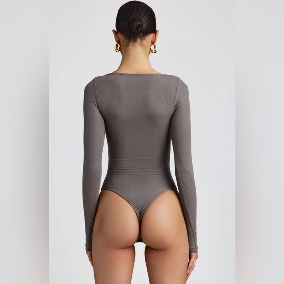 Ribbed Long Sleeve Body Suit in Grey - Picture 2 of 3